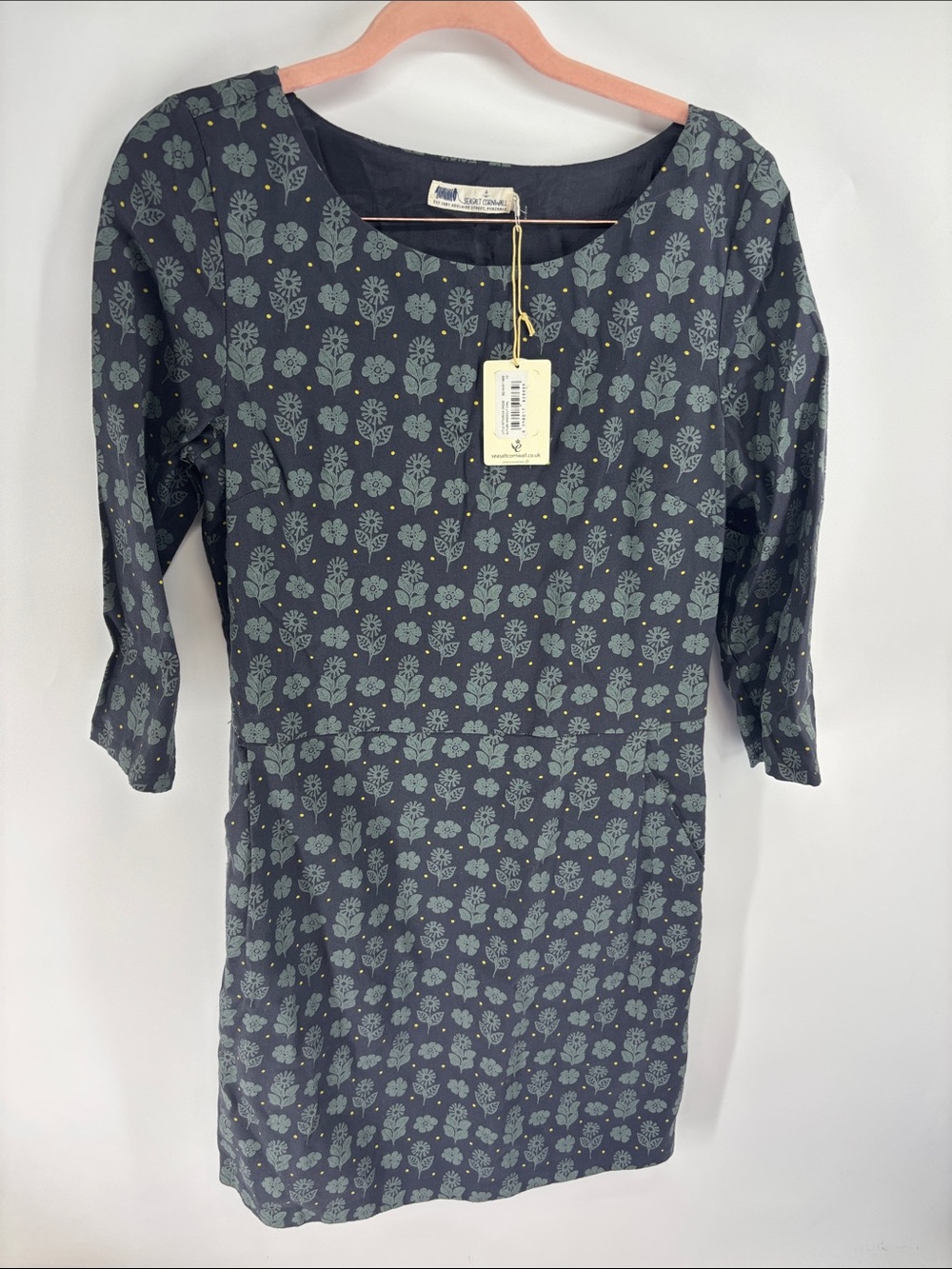 New Seasalt Cornwall Navy Floral Print petherick Mini Dress autumn wood cut 10